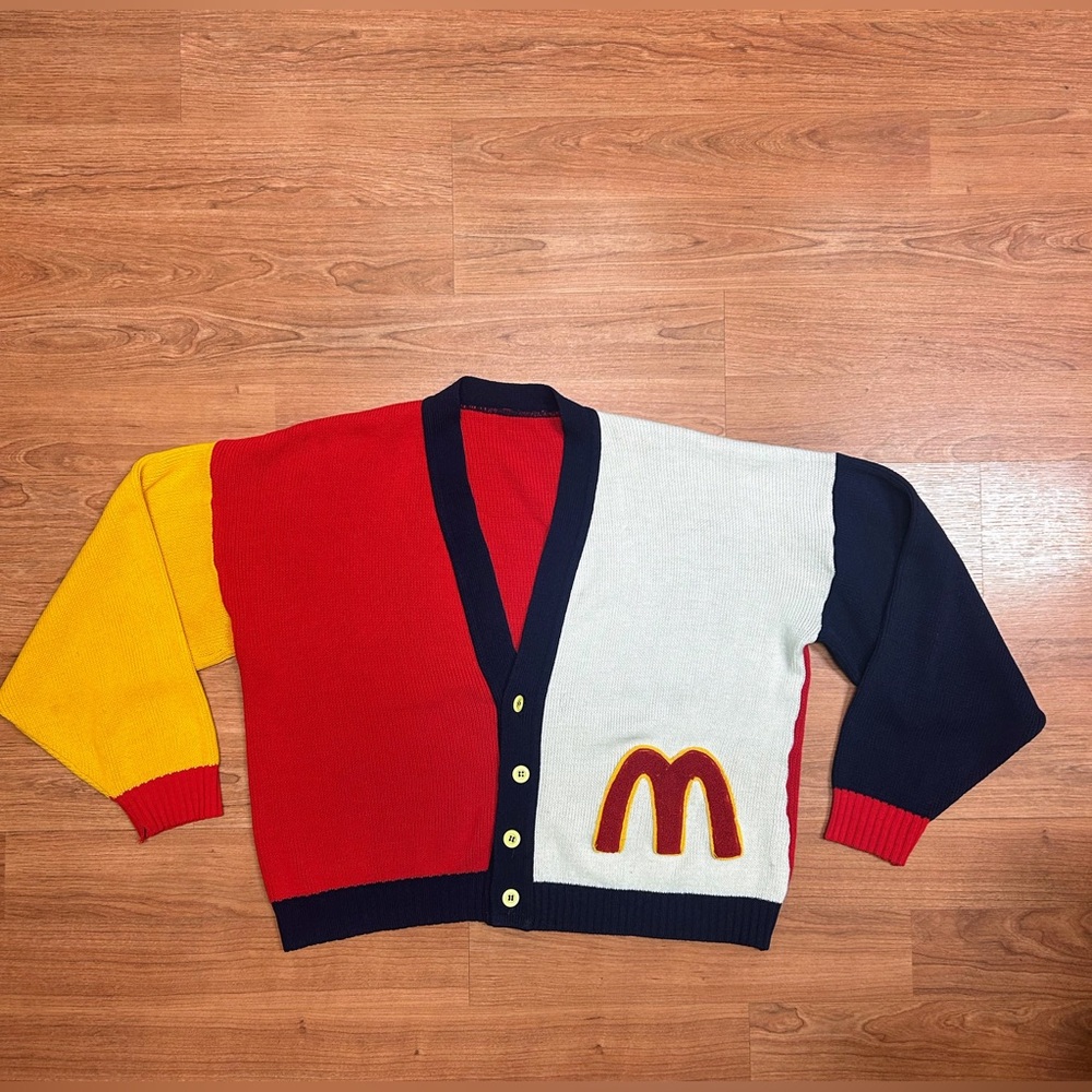 80s McDonald’s employee cardigan Color Block sweater